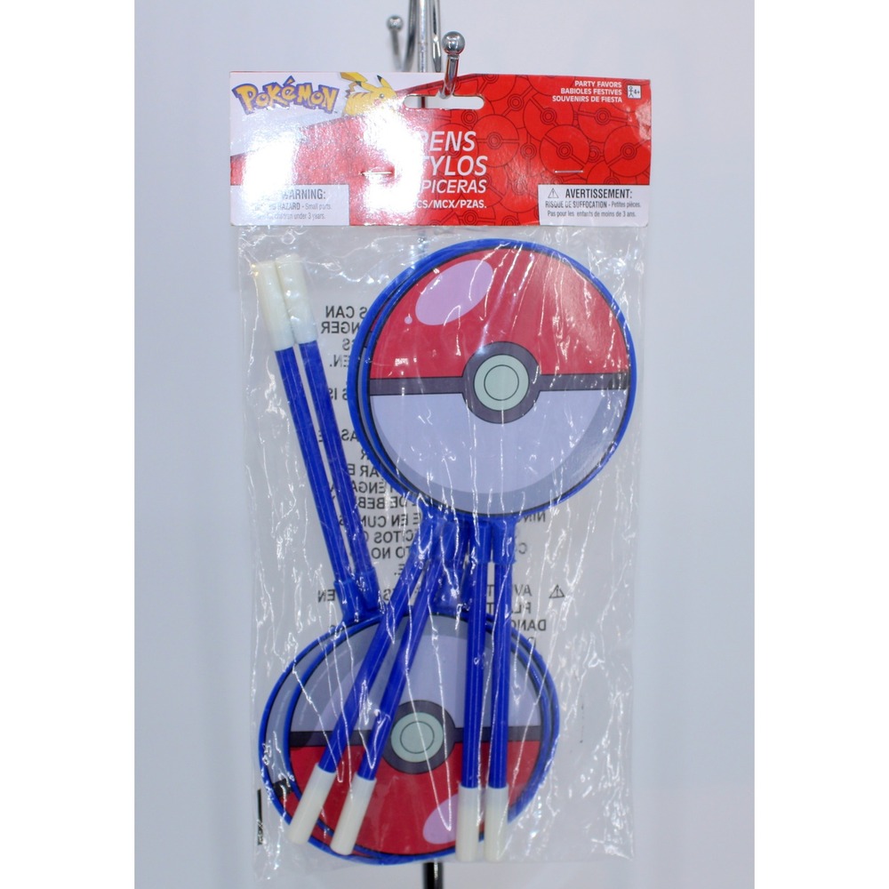 Pokemon Poke Ball Party Favor Pens 8 Count Blue Red White Amscan 3903151